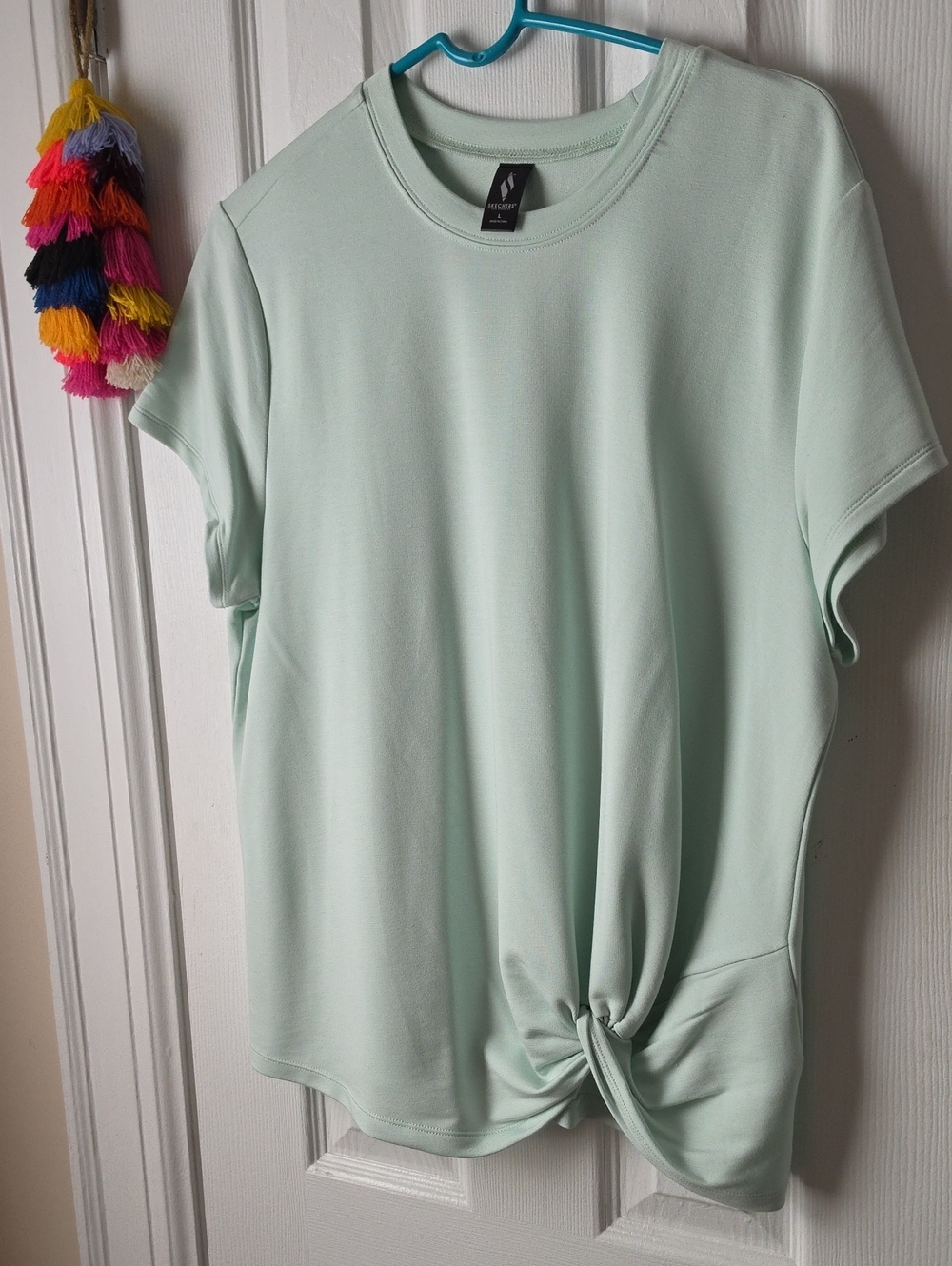 NWOT SKETCHERS Women's Mint Twist-Front Short Sleeve Top